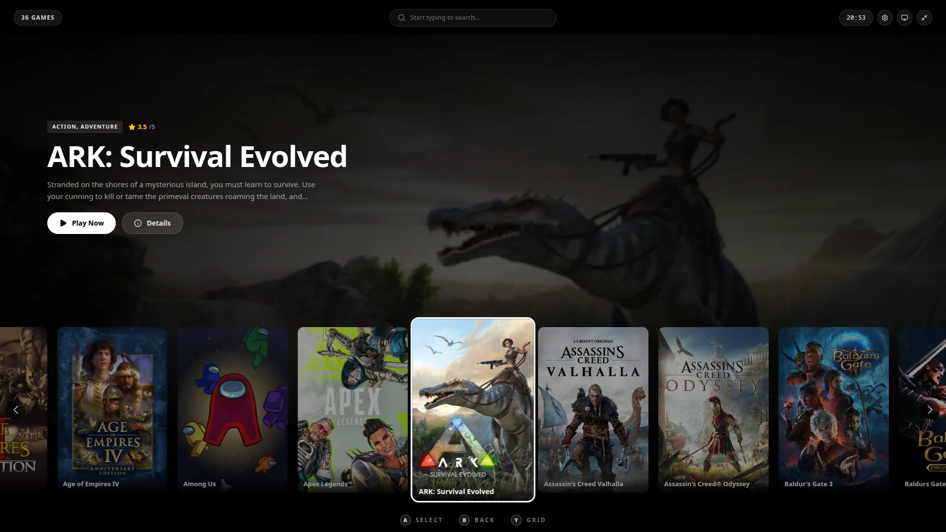 Big Picture mode with a featured game and carousel